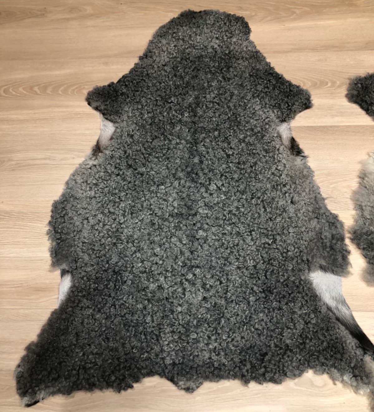 Vaskbart lammeskinn av Norsk Pelssau, mørk grå.